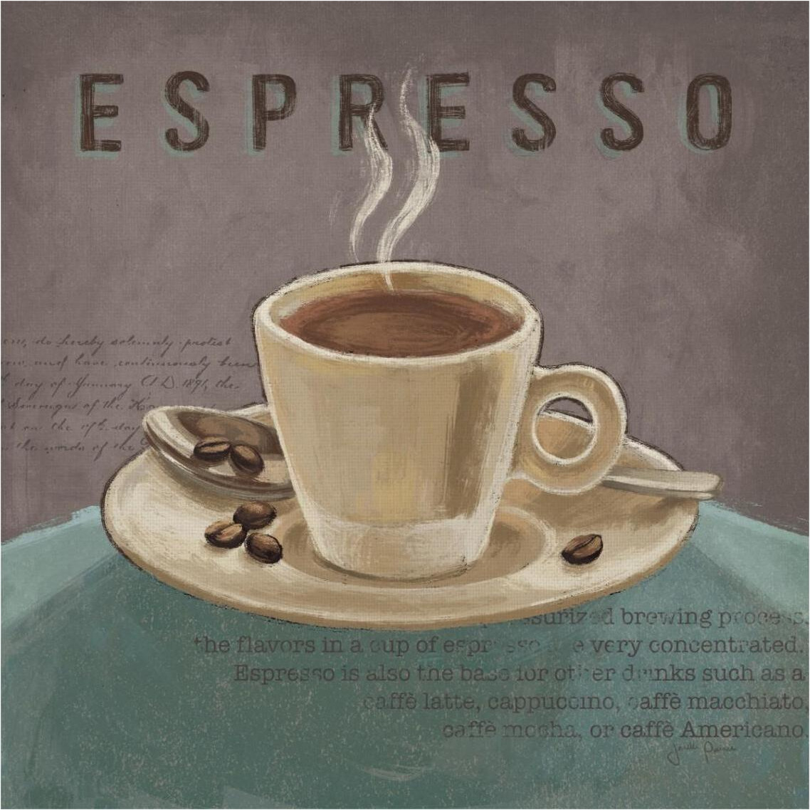 Coffee and Co III Teal and Gray -Paper Art-38&quotx38"