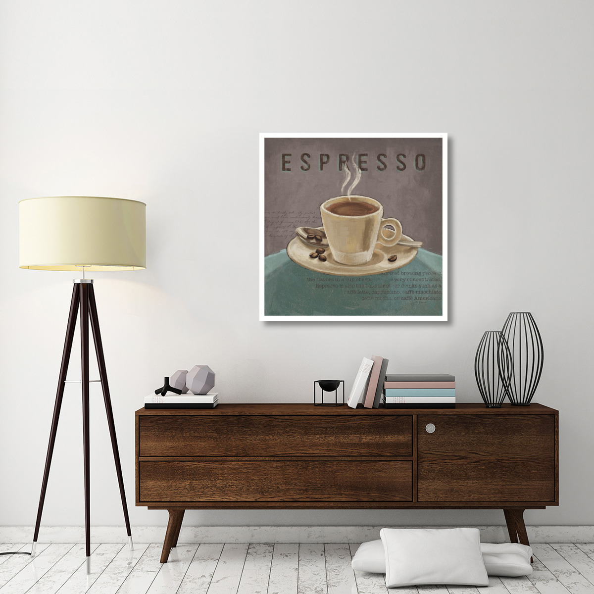 Coffee and Co III Teal and Gray -Paper Art-38&quotx38"
