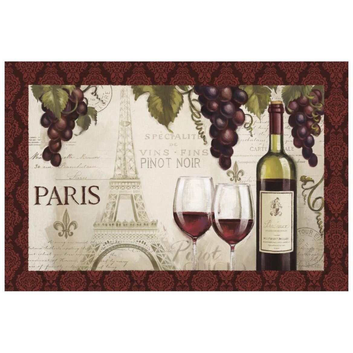 Wine in Paris I Damask Border -Paper Art-20&quotx14"