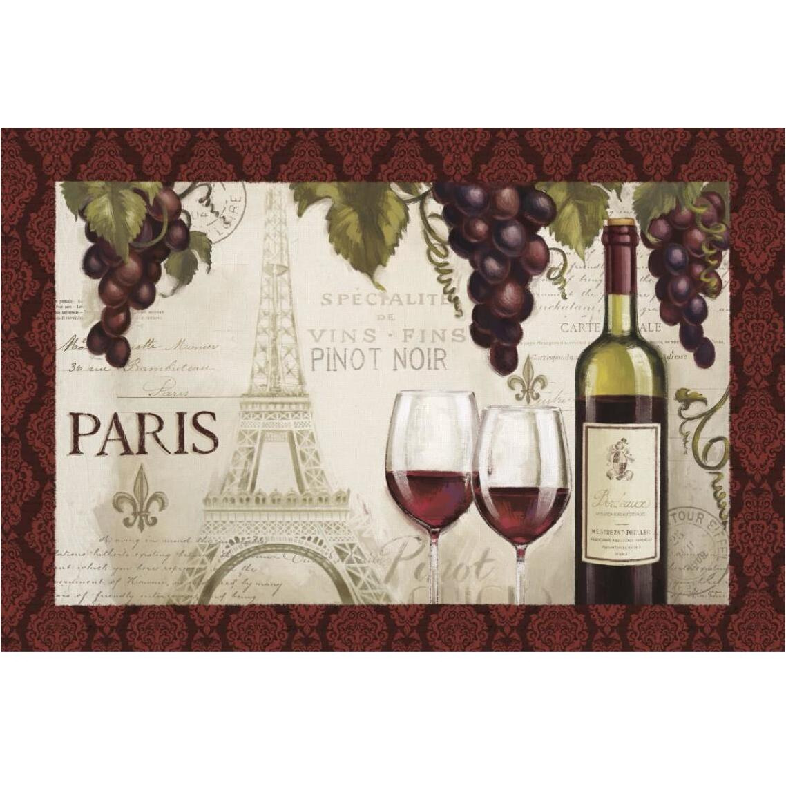 Wine in Paris I Damask Border -Paper Art-38&quotx26"