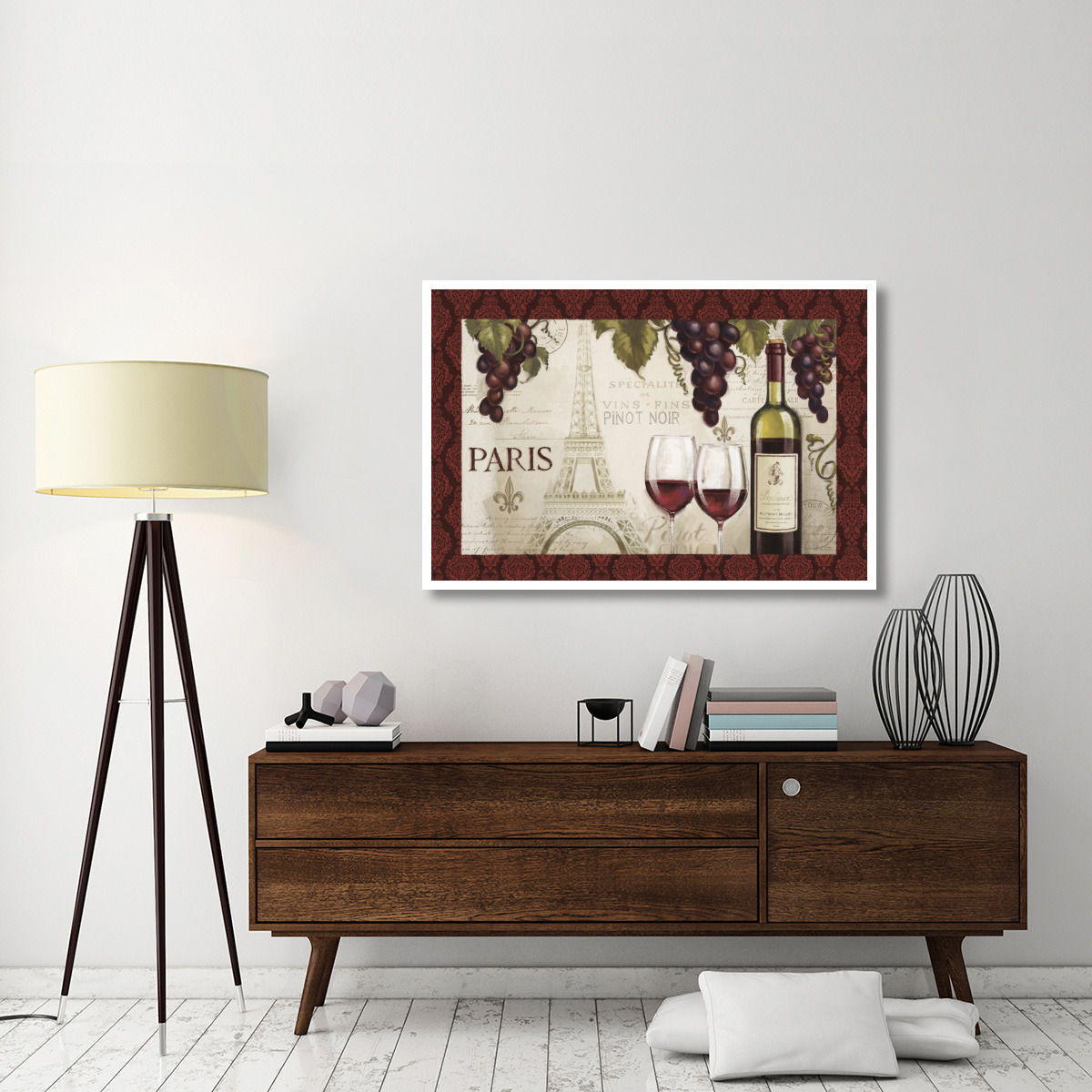 Wine in Paris I Damask Border -Paper Art-50&quotx34"
