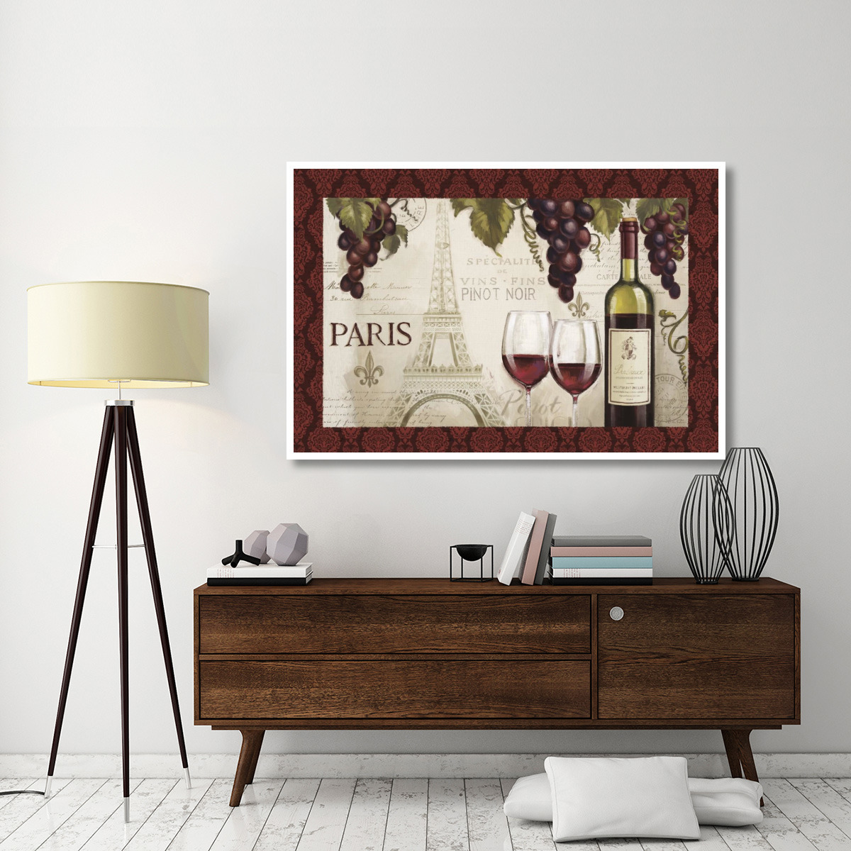 Wine in Paris I Damask Border -Paper Art-62&quotx42"