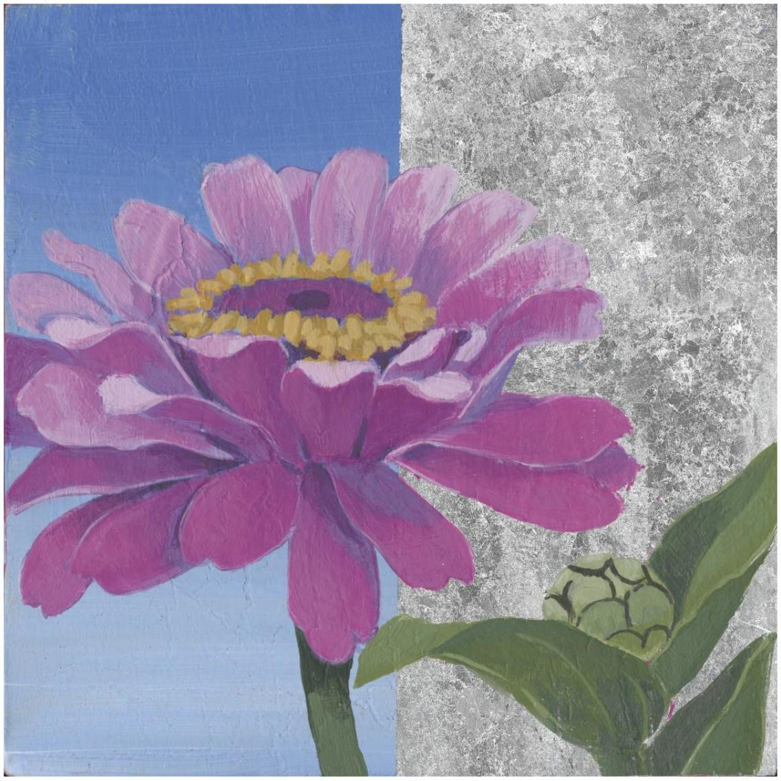 Zinnia Pink and Silver -Paper Art-32&quotx32"