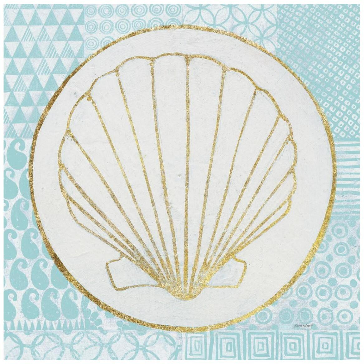 Summer Shells II Teal and Gold -Paper Art-42&quotx42"