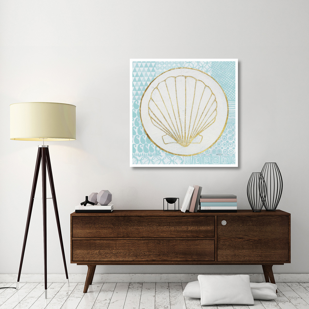 Summer Shells II Teal and Gold -Paper Art-42&quotx42"