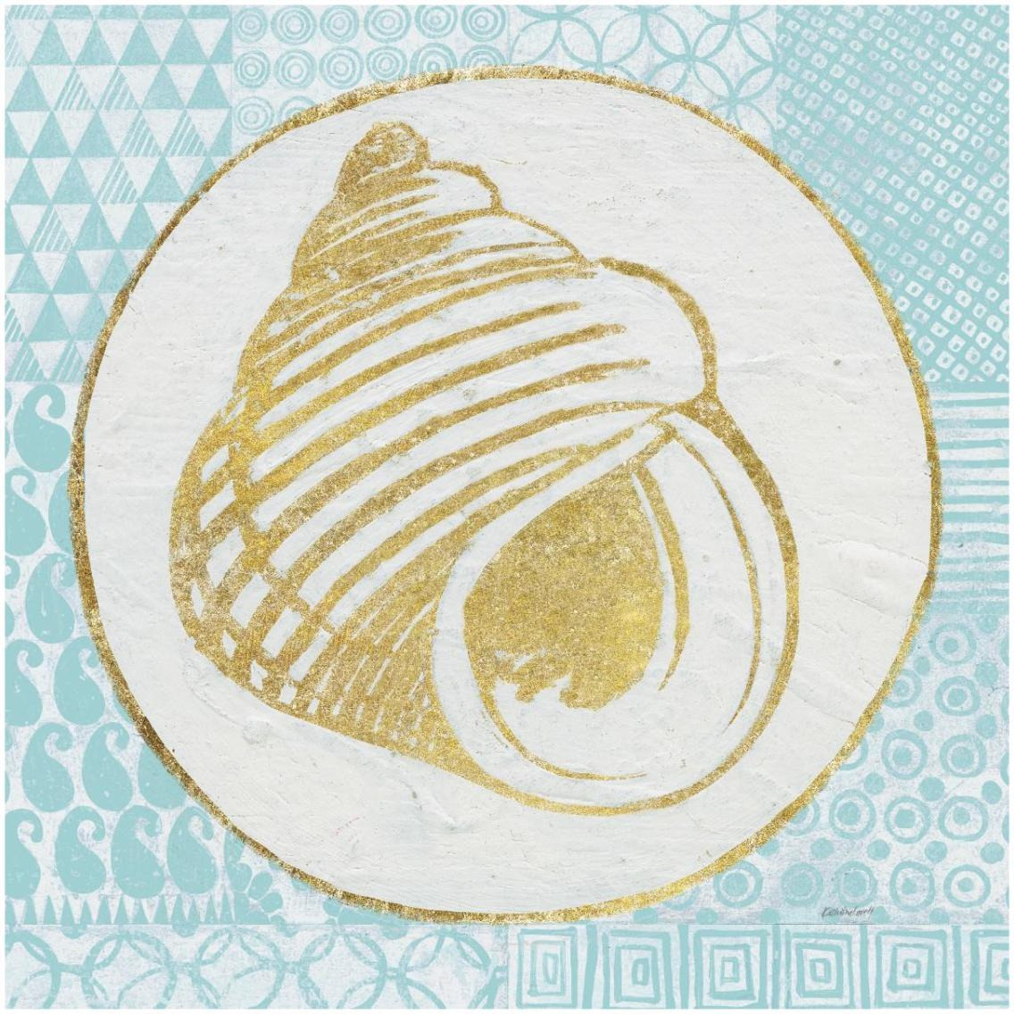 Summer Shells III Teal and Gold -Paper Art-32&quotx32"