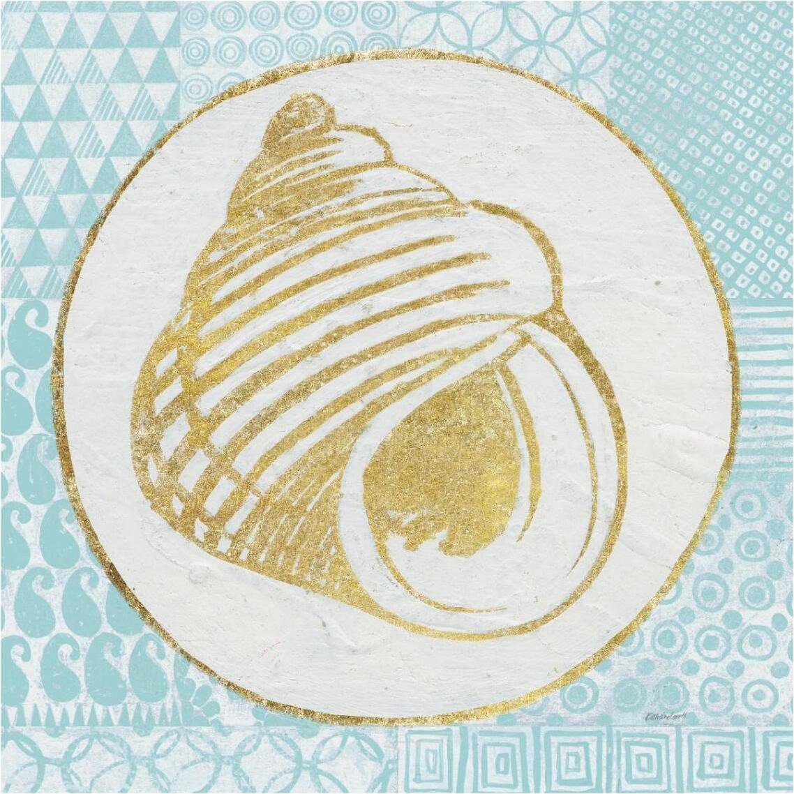 Summer Shells III Teal and Gold -Paper Art-38&quotx38"