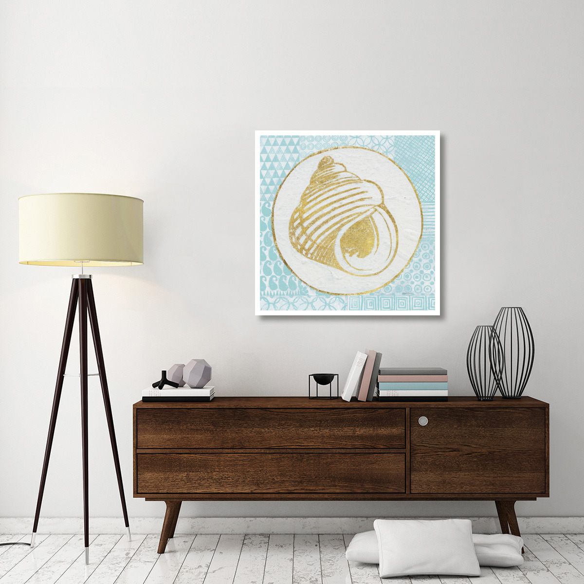 Summer Shells III Teal and Gold -Paper Art-38&quotx38"
