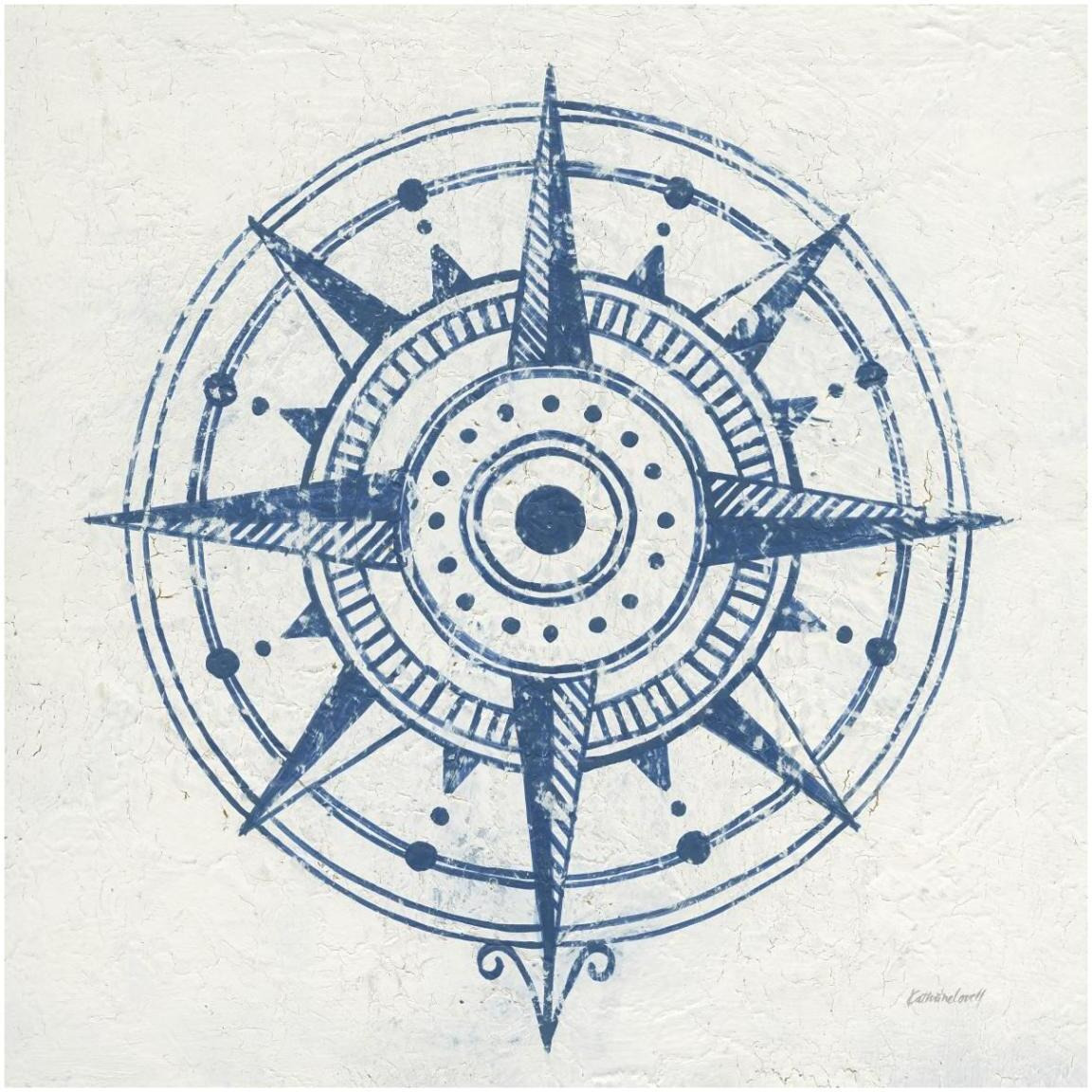 Indigo Gild Compass Rose I -Paper Art-42&quotx42"
