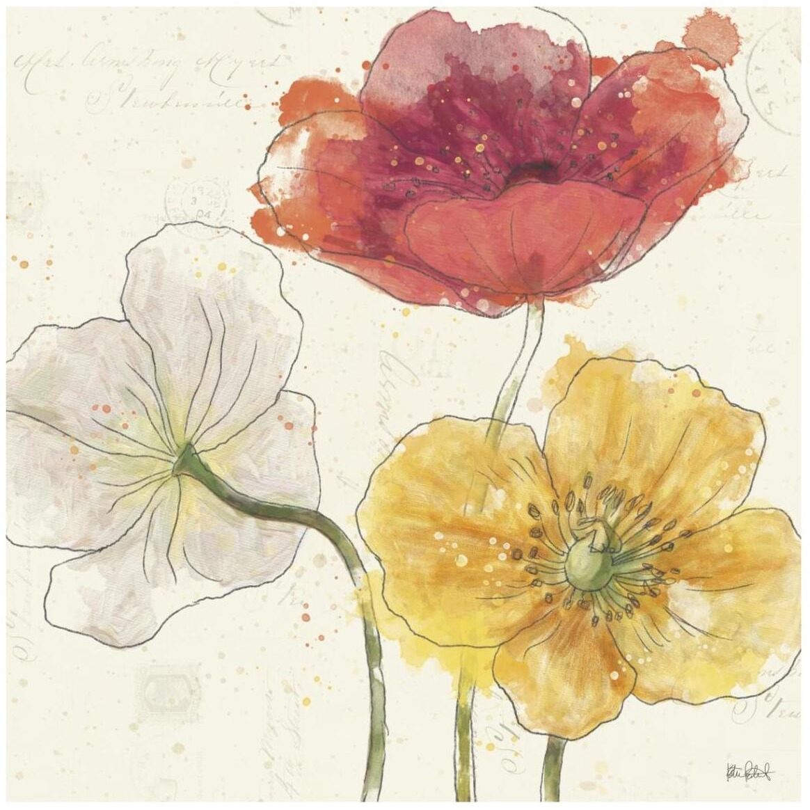 Painted Poppies V -Paper Art-42&quotx42"
