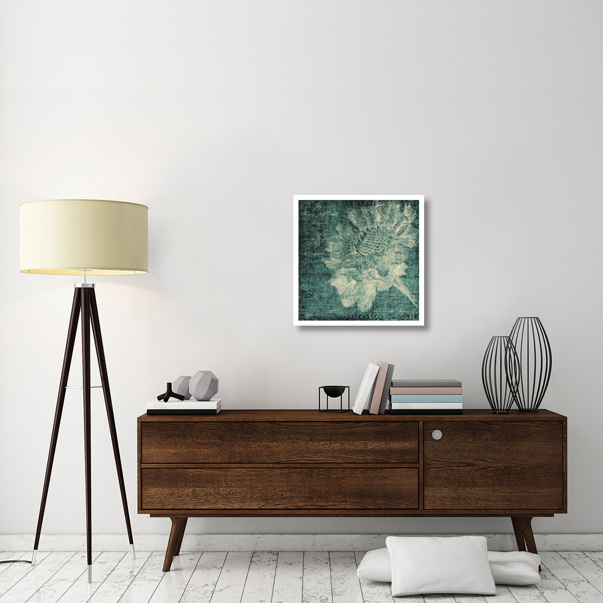 Aqua Vintage Botanical -Paper Art-26&quotx26"