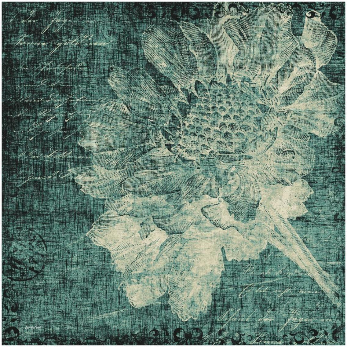 Aqua Vintage Botanical -Paper Art-32&quotx32"