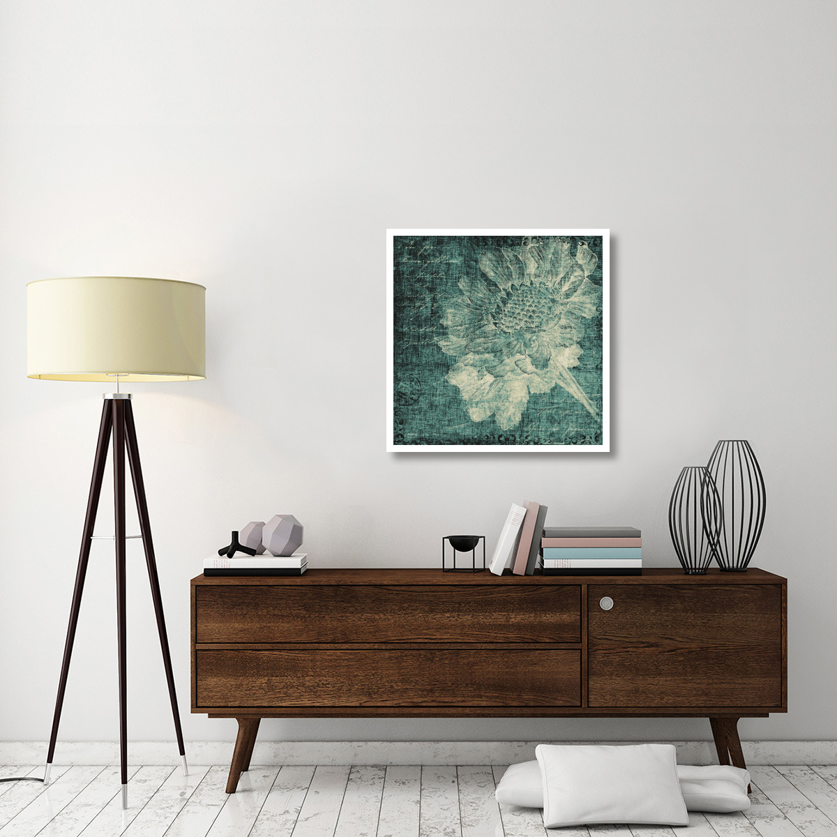 Aqua Vintage Botanical -Paper Art-32&quotx32"