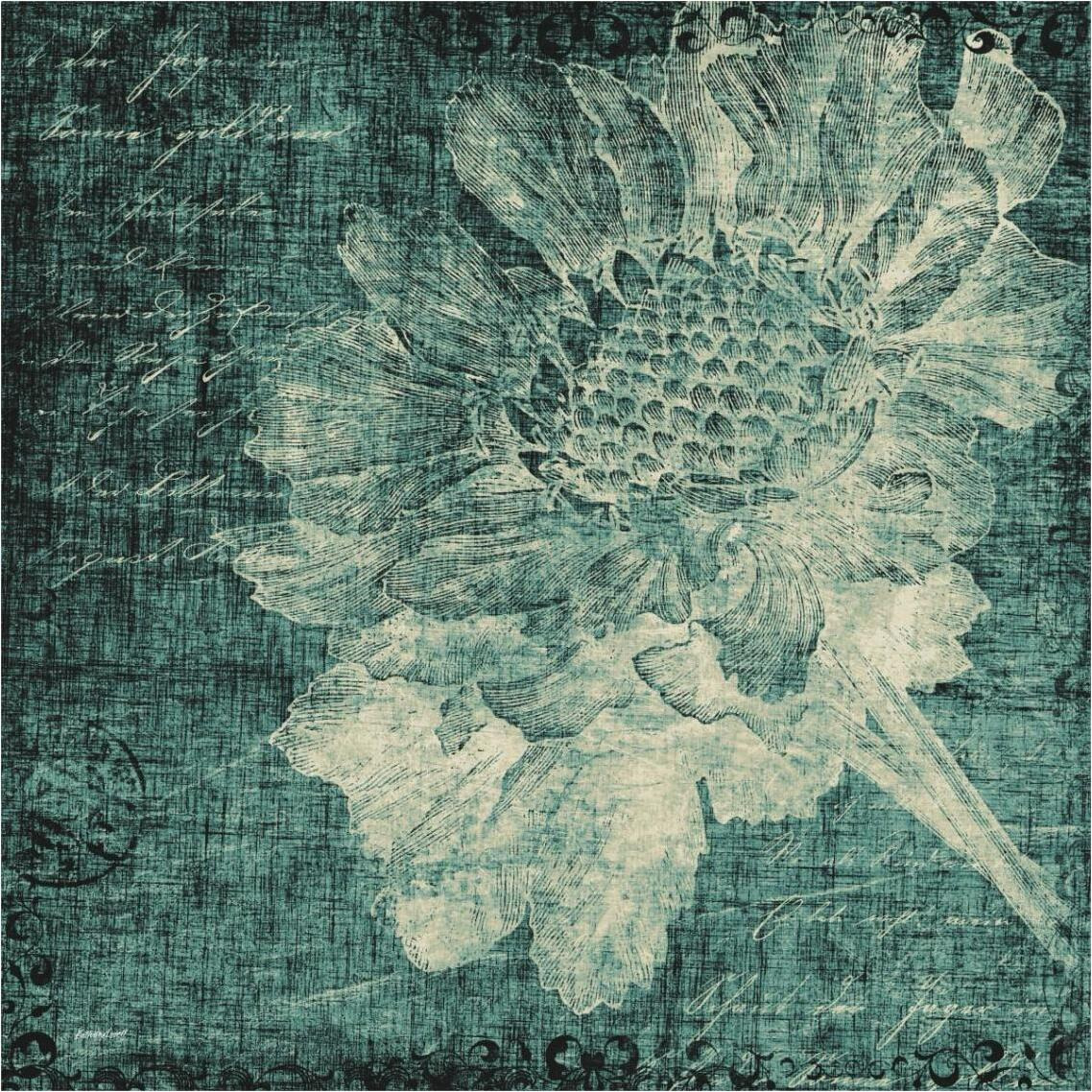 Aqua Vintage Botanical -Paper Art-38&quotx38"