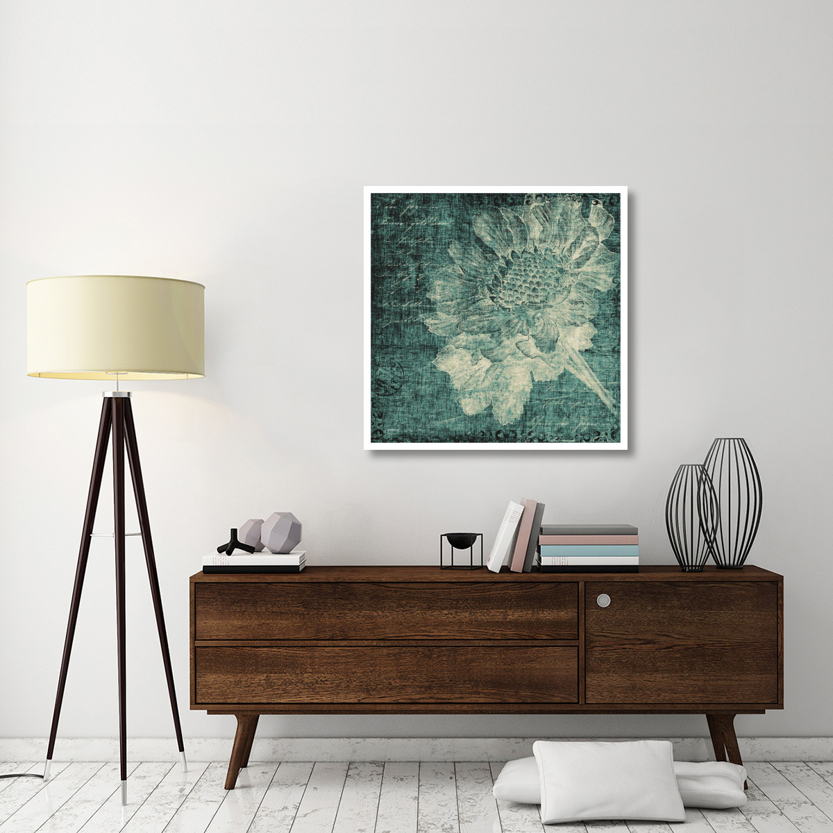 Aqua Vintage Botanical -Paper Art-38&quotx38"