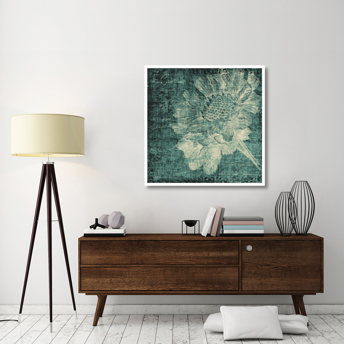 Aqua Vintage Botanical -Paper Art-42&quotx42"