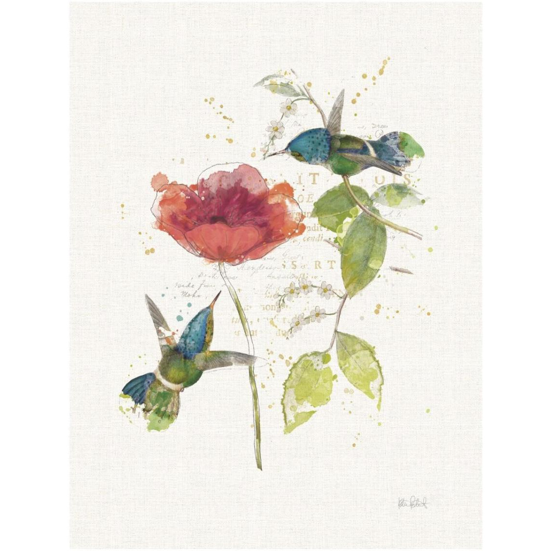 Teal Hummingbirds II Flower -Paper Art-26&quotx34"