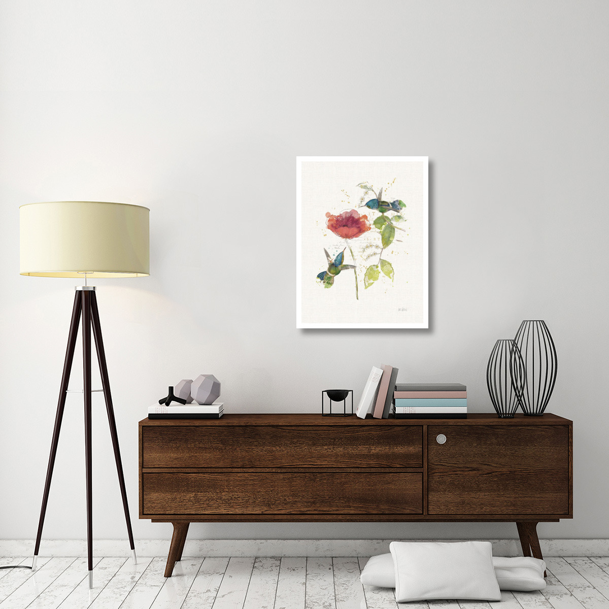 Teal Hummingbirds II Flower -Paper Art-26&quotx34"