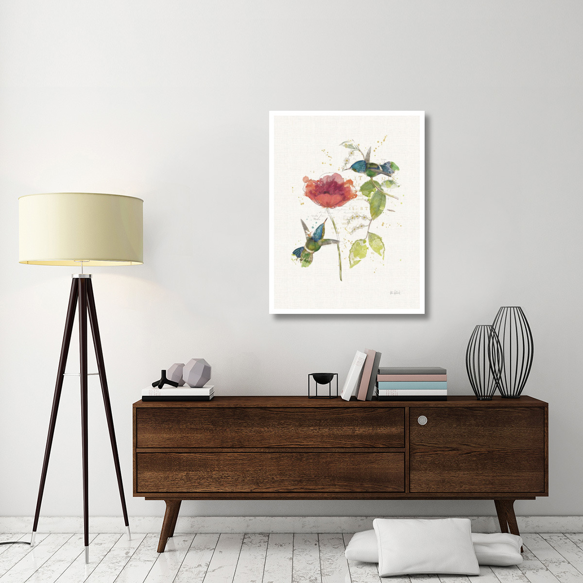 Teal Hummingbirds II Flower -Paper Art-32&quotx42"