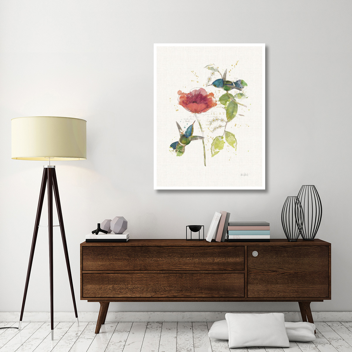 Teal Hummingbirds II Flower -Paper Art-38&quotx50"