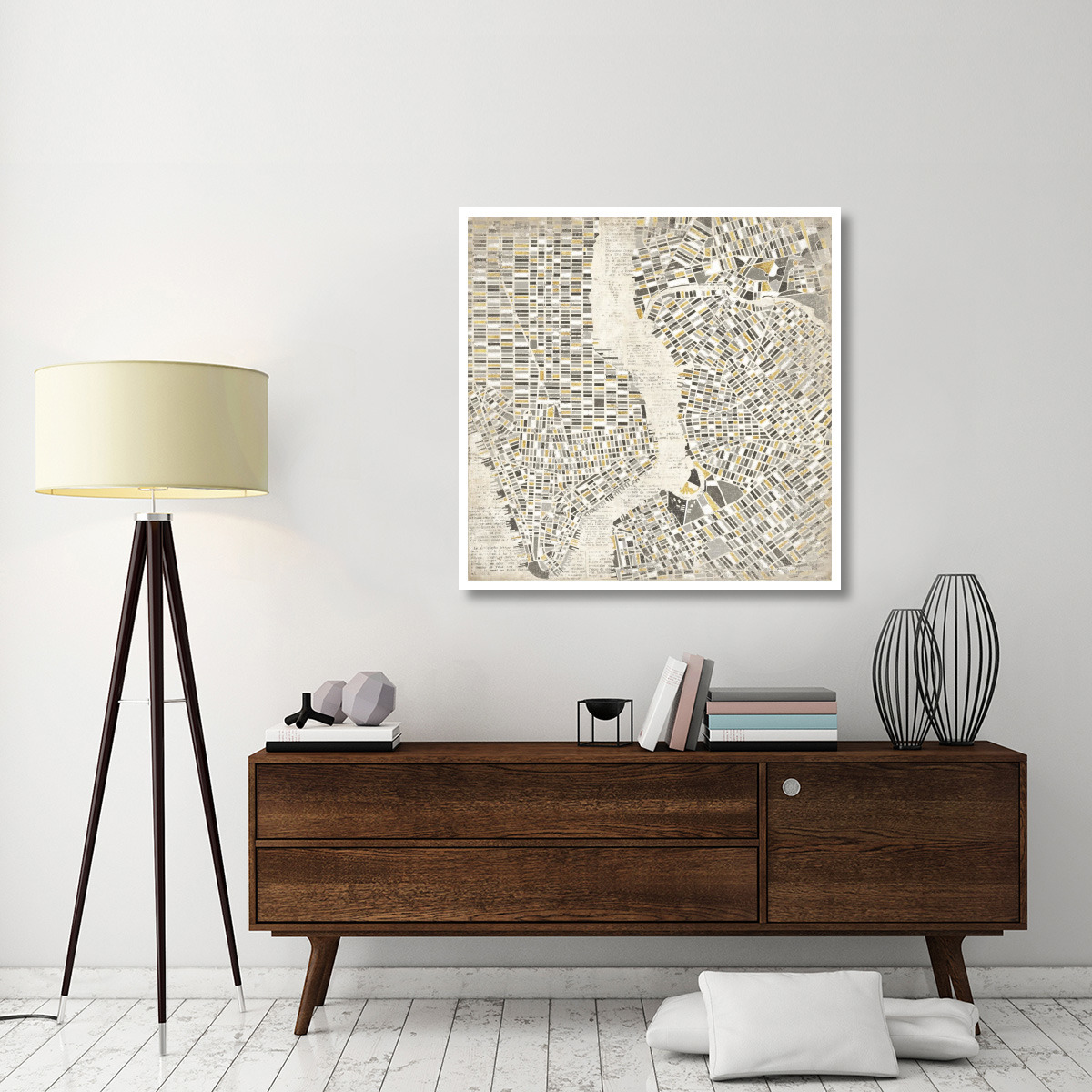 Neutral New York Map -Paper Art-42&quotx42"