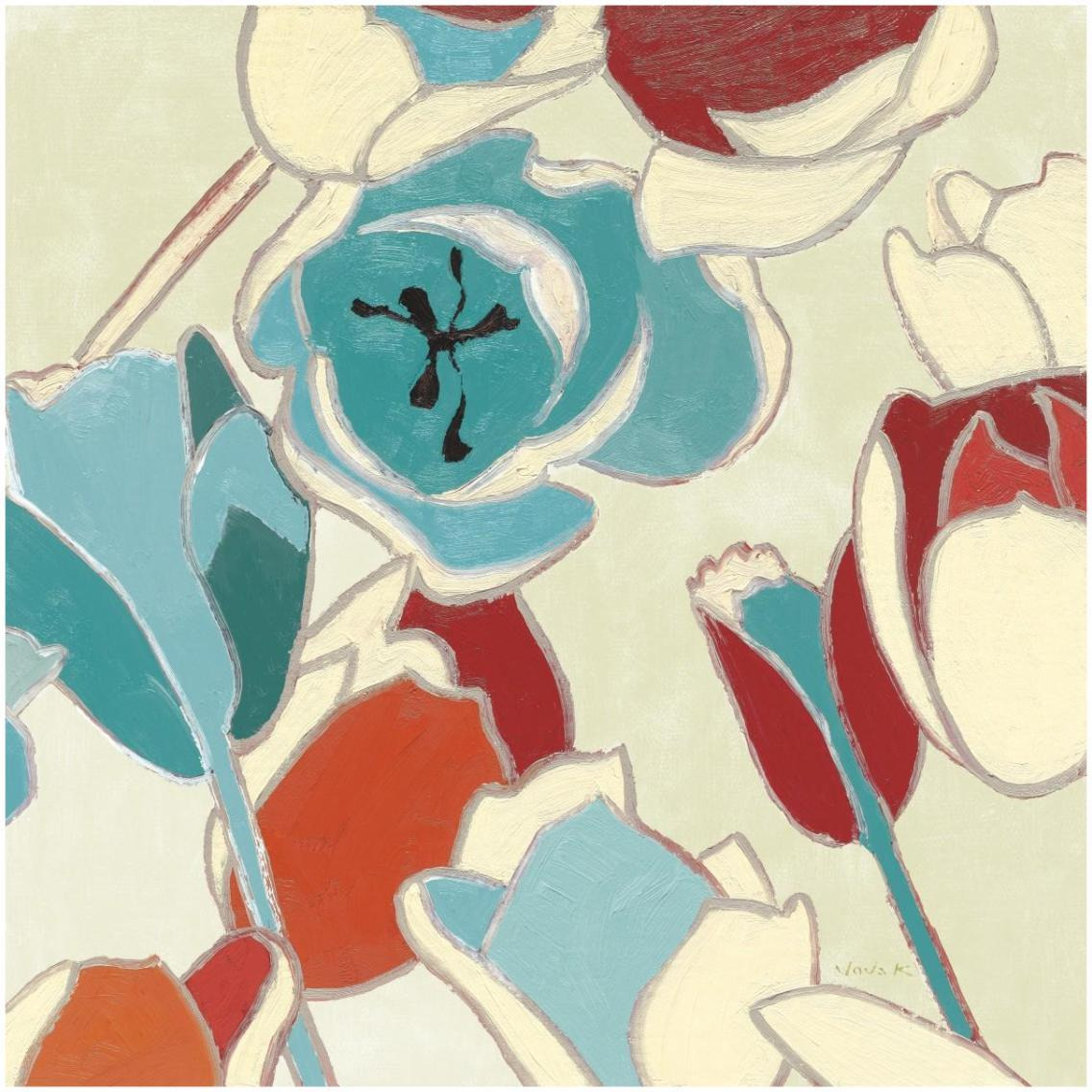Cloisonne Tulipe I Turquoise Vignette -Paper Art-32&quotx32"