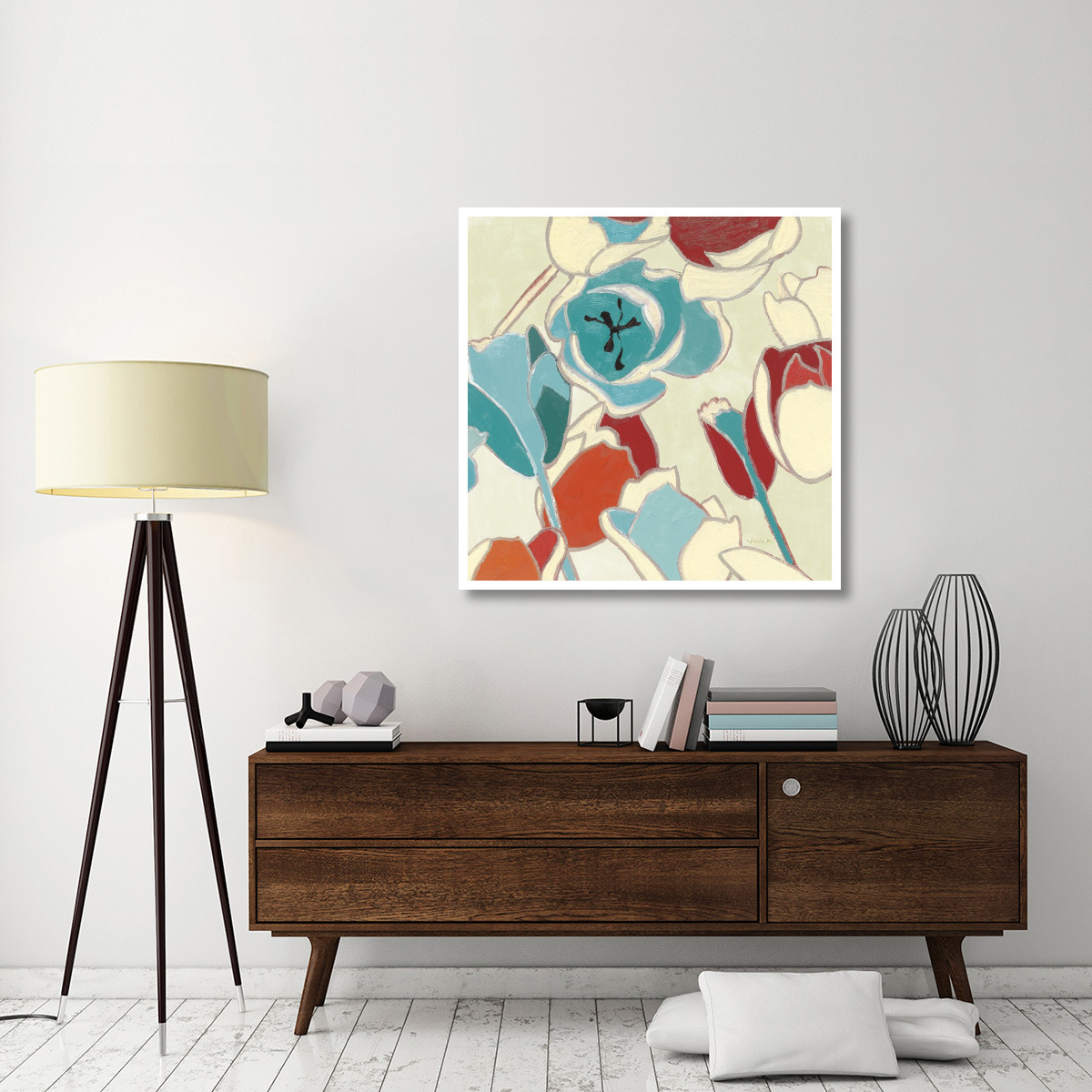 Cloisonne Tulipe I Turquoise Vignette -Paper Art-42&quotx42"