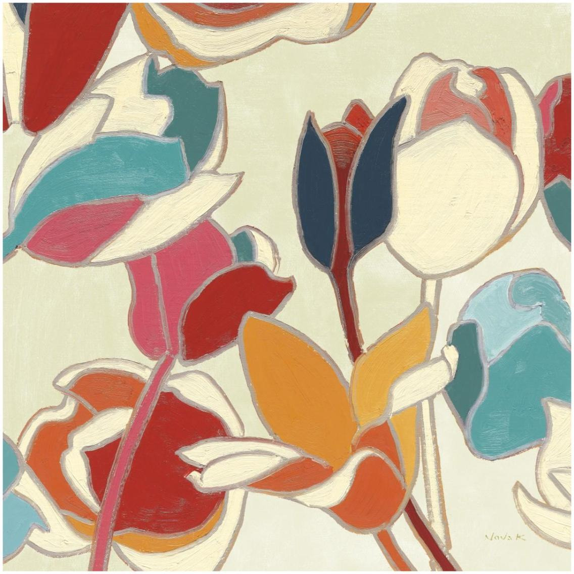 Cloisonne Tulipe II Turquoise and Indigo Vignette -Paper Art-32&quotx32"