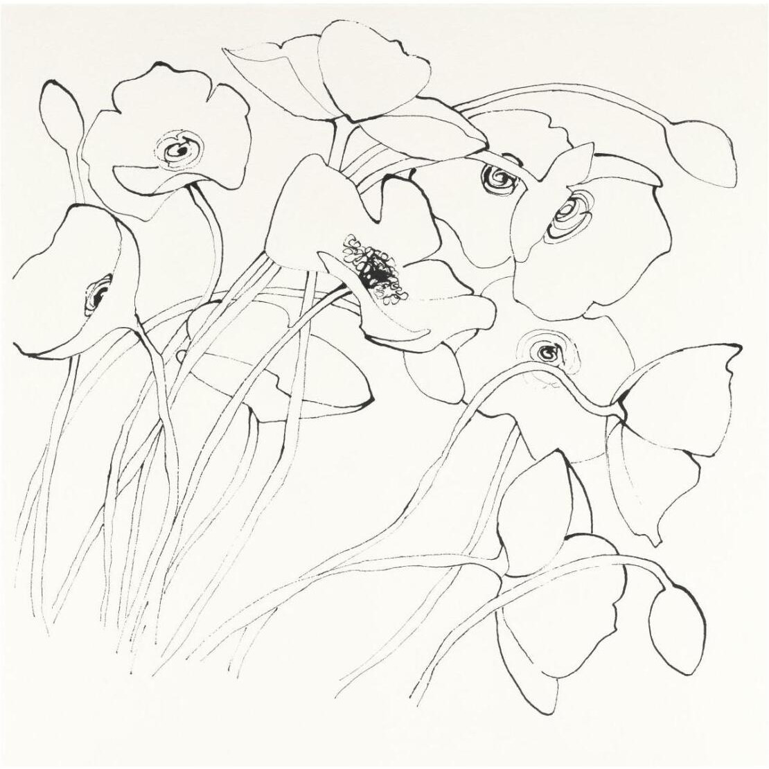 Black Line Poppies II -Paper Art-26&quotx26"