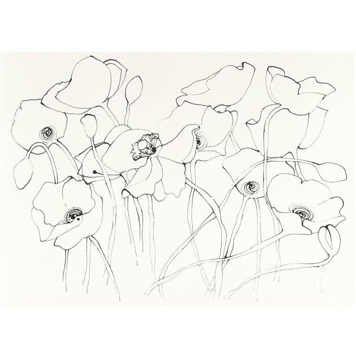 Black Line Poppies III -Paper Art-42&quotx32"