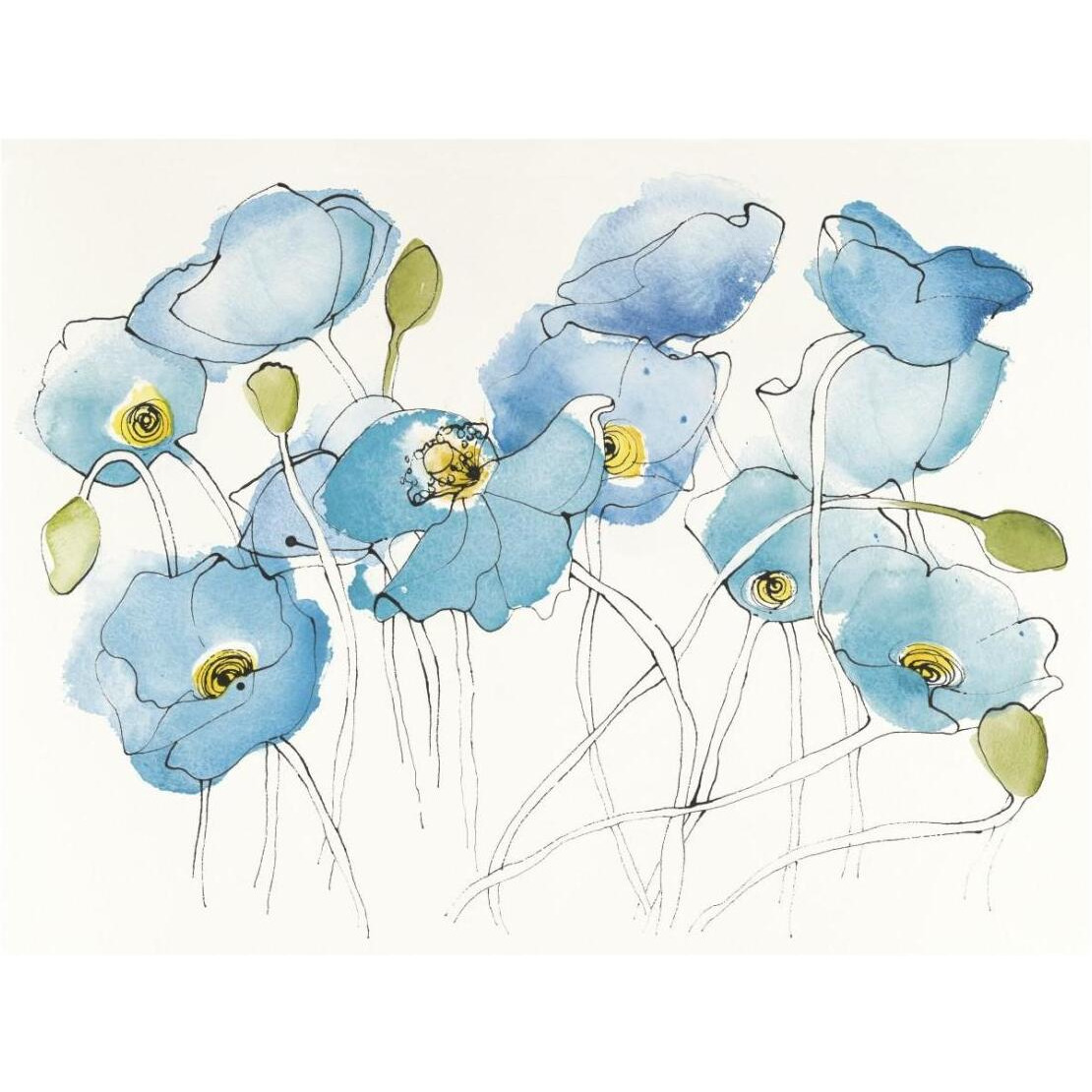 Black Line Poppies III Watercolor -Paper Art-26&quotx20"