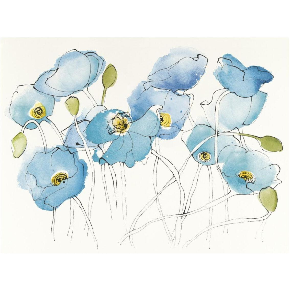 Black Line Poppies III Watercolor -Paper Art-34&quotx26"