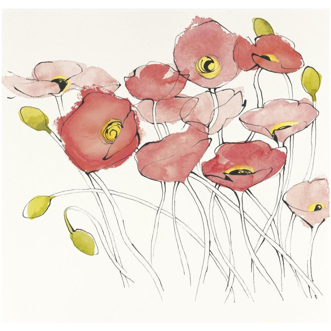 Black Line Poppies I Watercolor -Paper Art-32&quotx32"