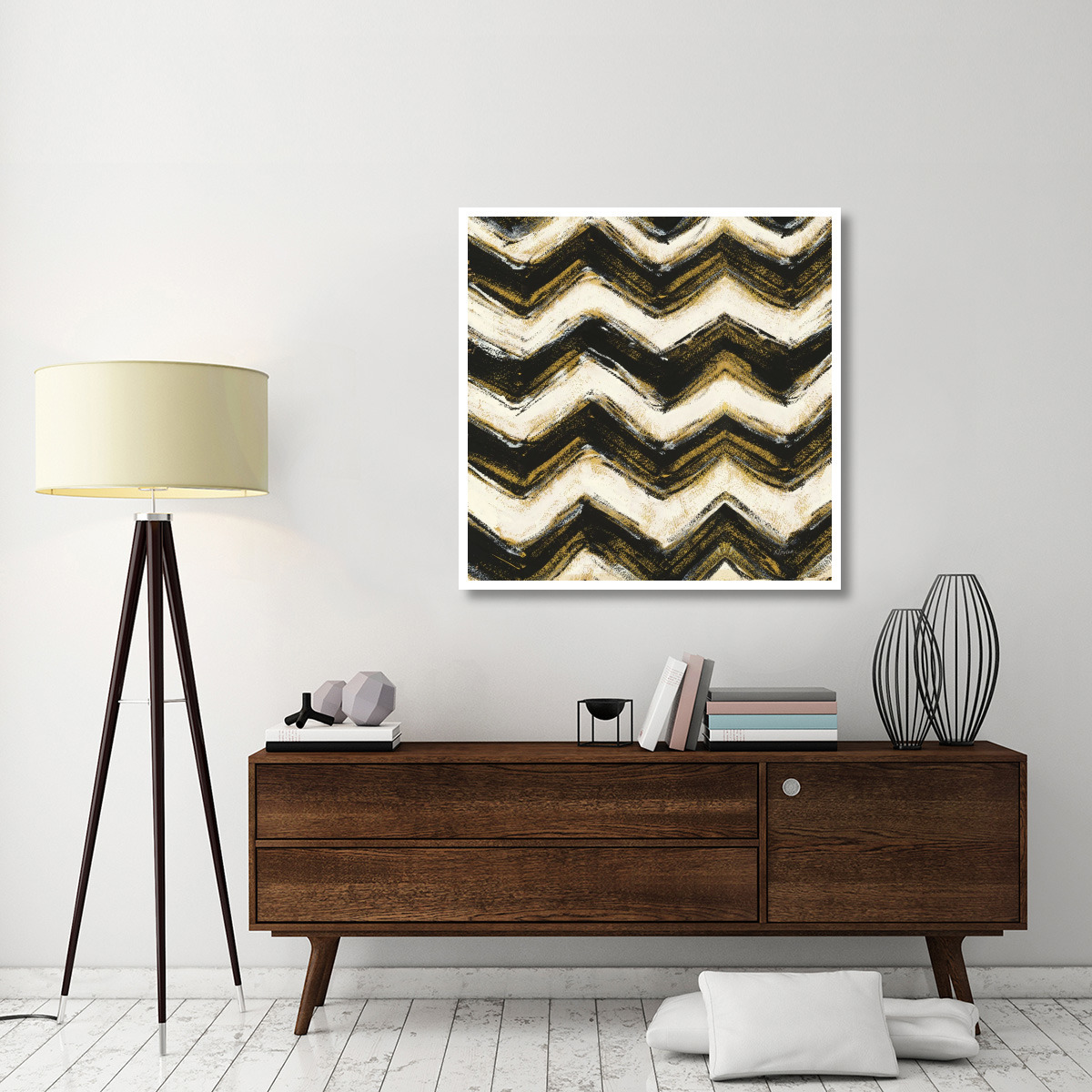 Black and Gold Geometric IV Crop -Paper Art-42&quotx42"
