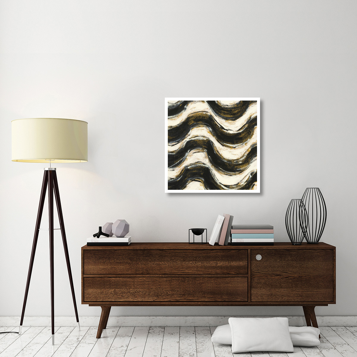 Black and Gold Geometric V Crop -Paper Art-32&quotx32"