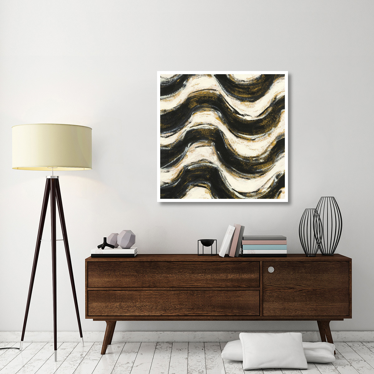 Black and Gold Geometric V Crop -Paper Art-42&quotx42"