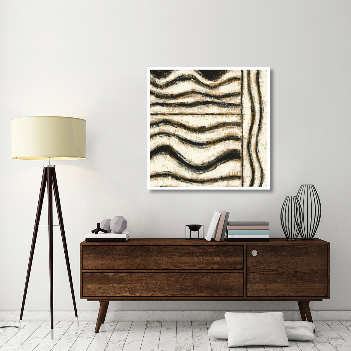 Black and Gold Geometric VI -Paper Art-42&quotx42"