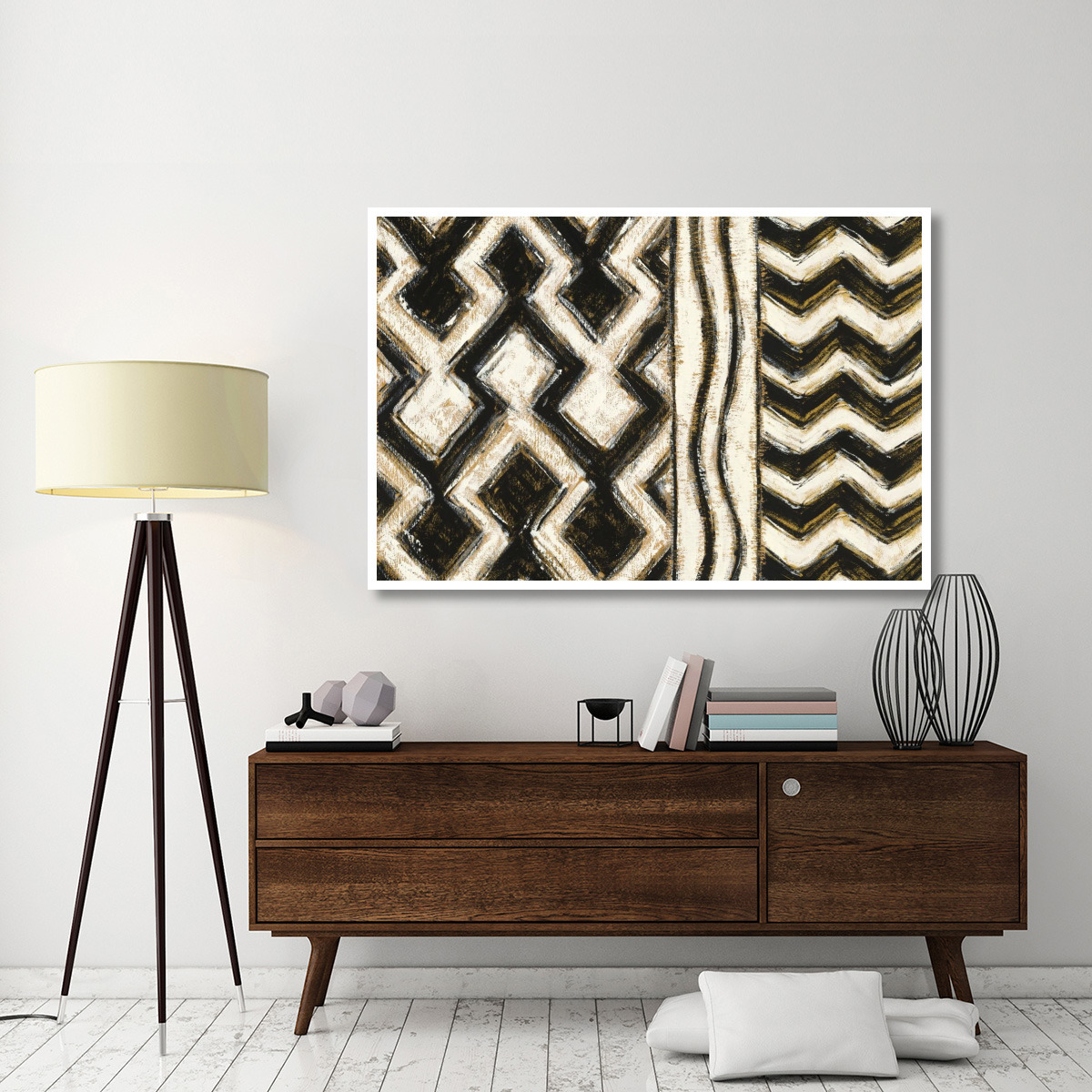 Black and Gold Geometric VIII -Paper Art-62&quotx42"