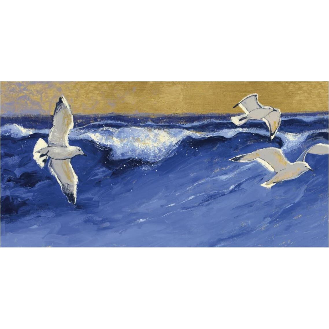 Seagulls with Gold Sky Crop -Paper Art-38&quotx20"