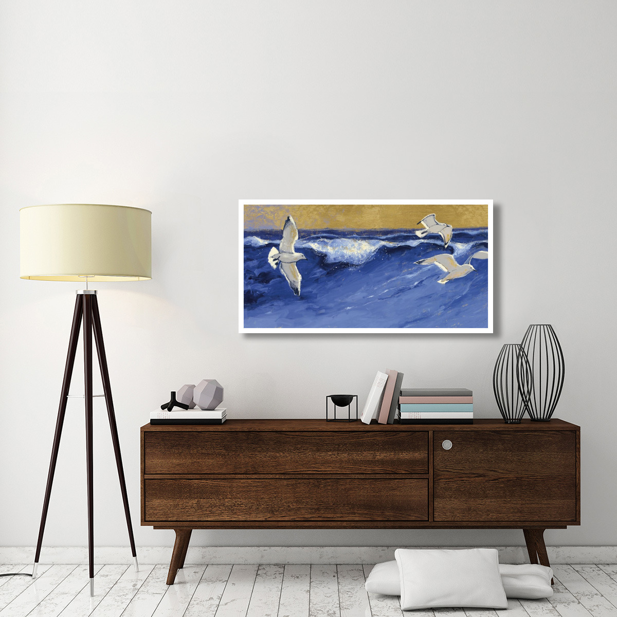 Seagulls with Gold Sky Crop -Paper Art-50&quotx26"