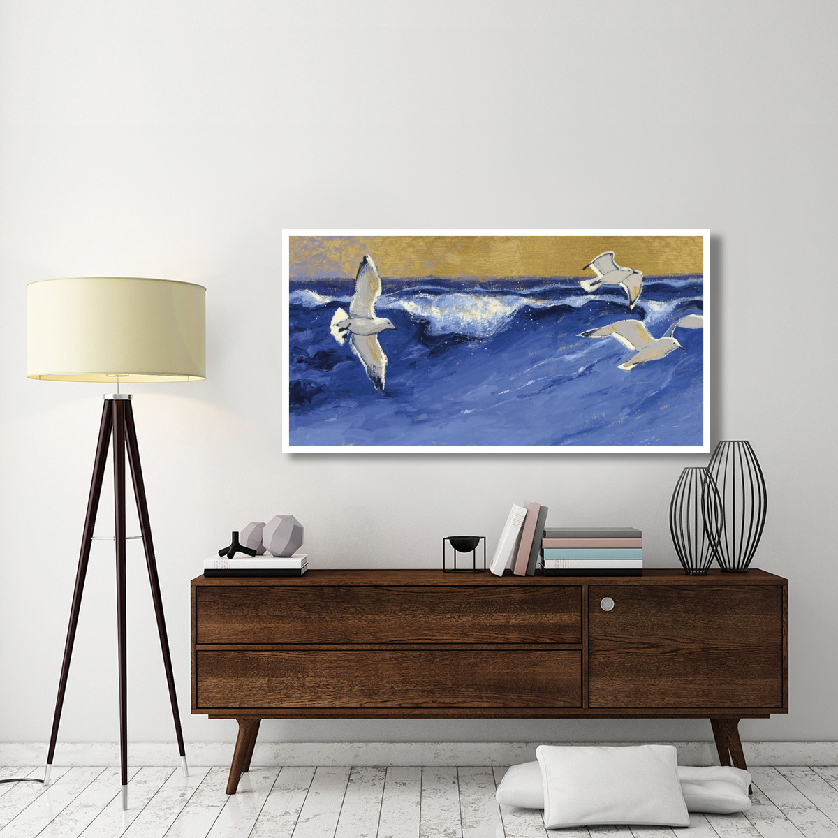 Seagulls with Gold Sky Crop -Paper Art-62&quotx32"