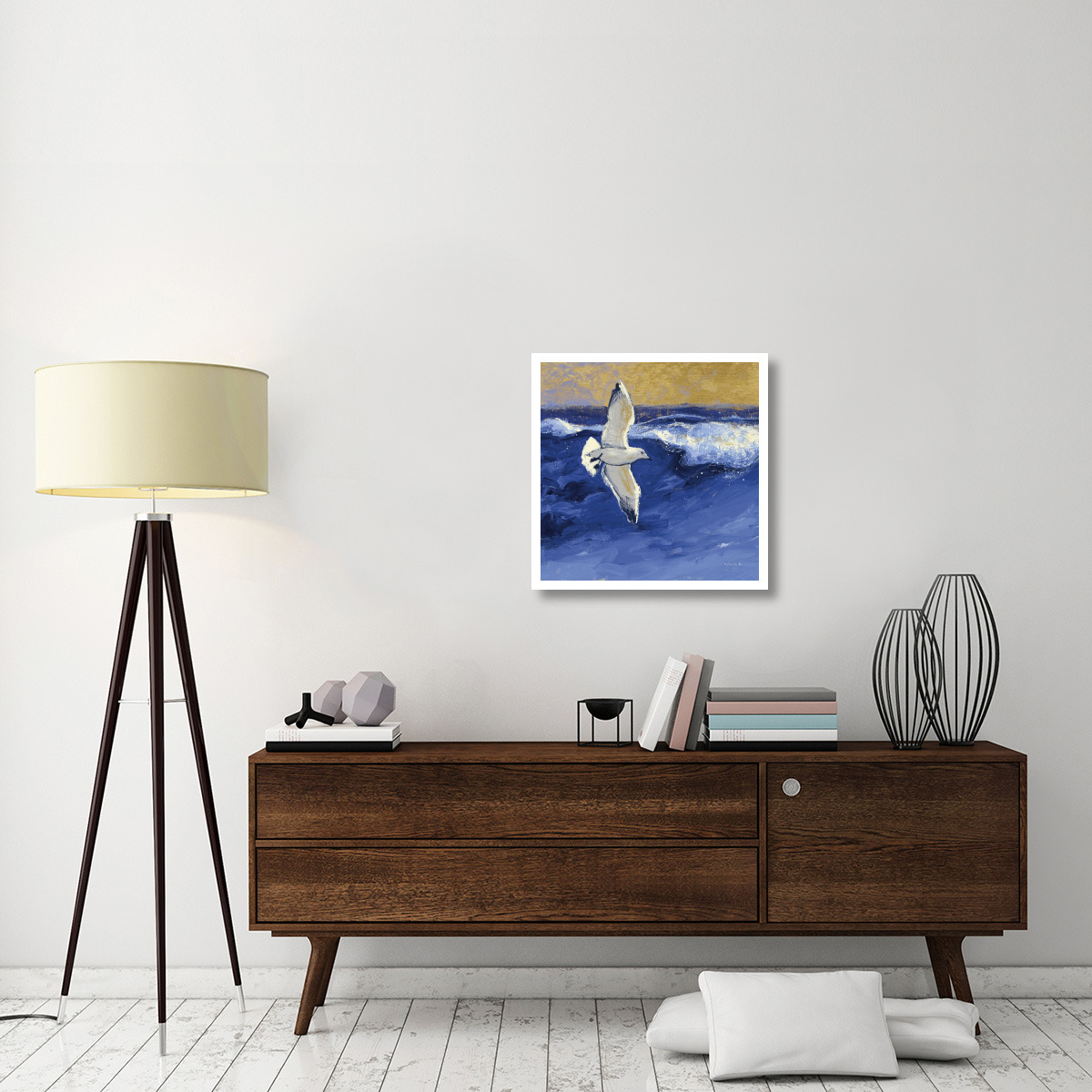Seagulls with Gold Sky II -Paper Art-26&quotx26"