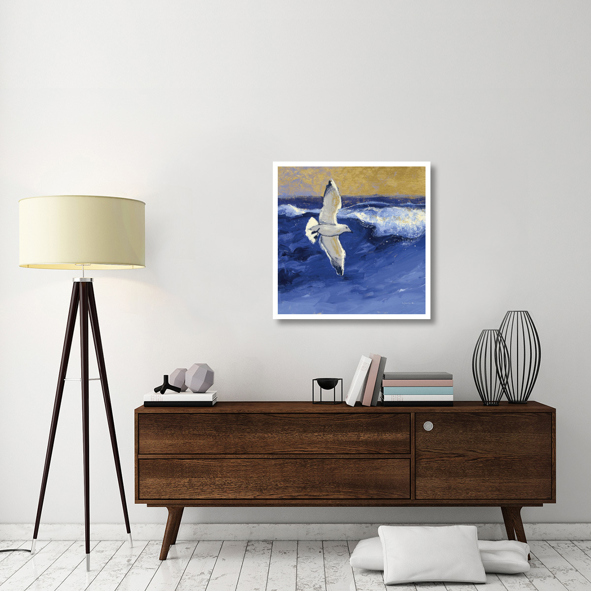 Seagulls with Gold Sky II -Paper Art-32&quotx32"