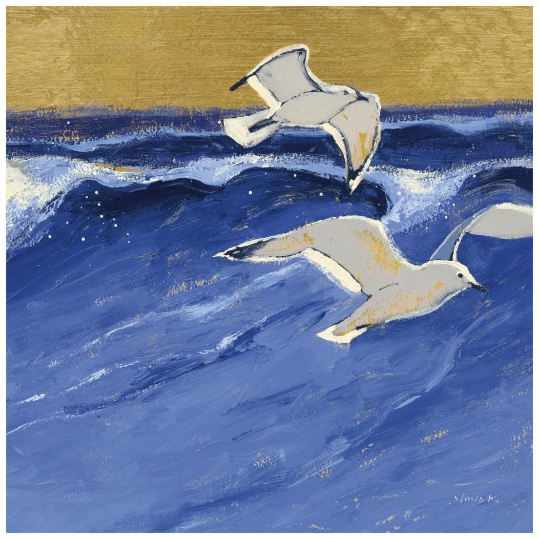 Seagulls with Gold Sky III -Paper Art-20&quotx20"