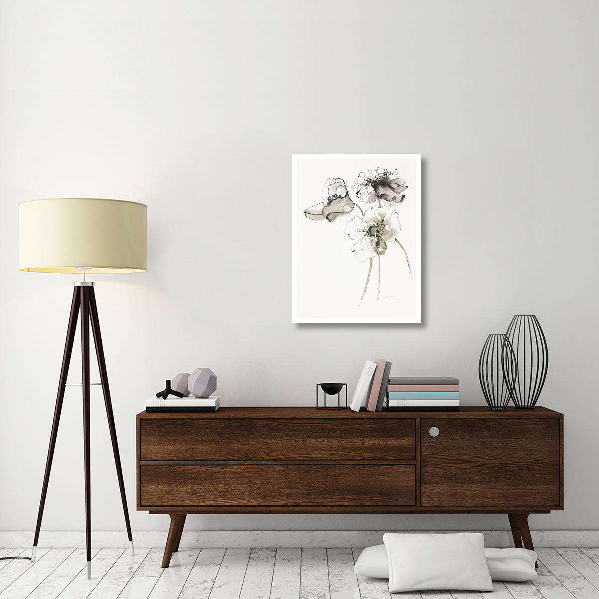 Three Somniferums Poppies Neutral -Paper Art-26&quotx34"