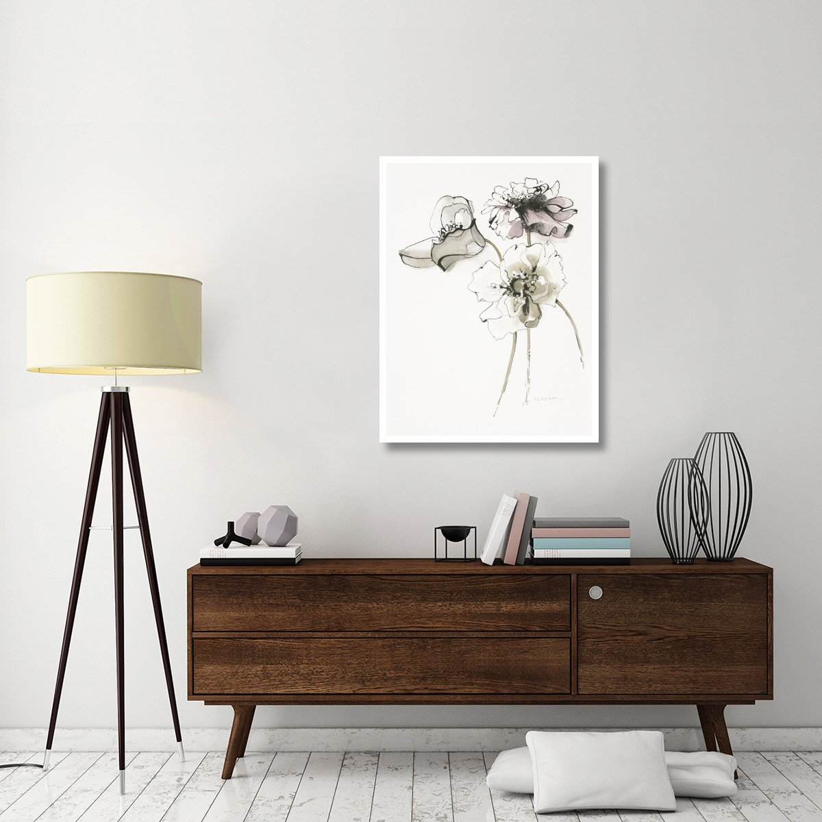 Three Somniferums Poppies Neutral -Paper Art-32&quotx42"