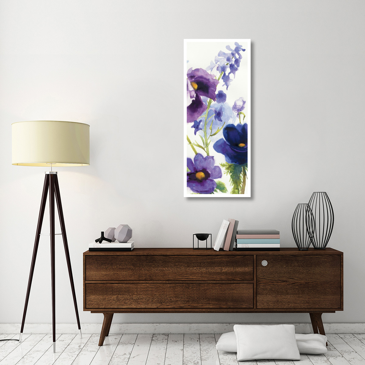 Blue and Purple Mixed Garden I Panel II -Paper Art-22&quotx52"