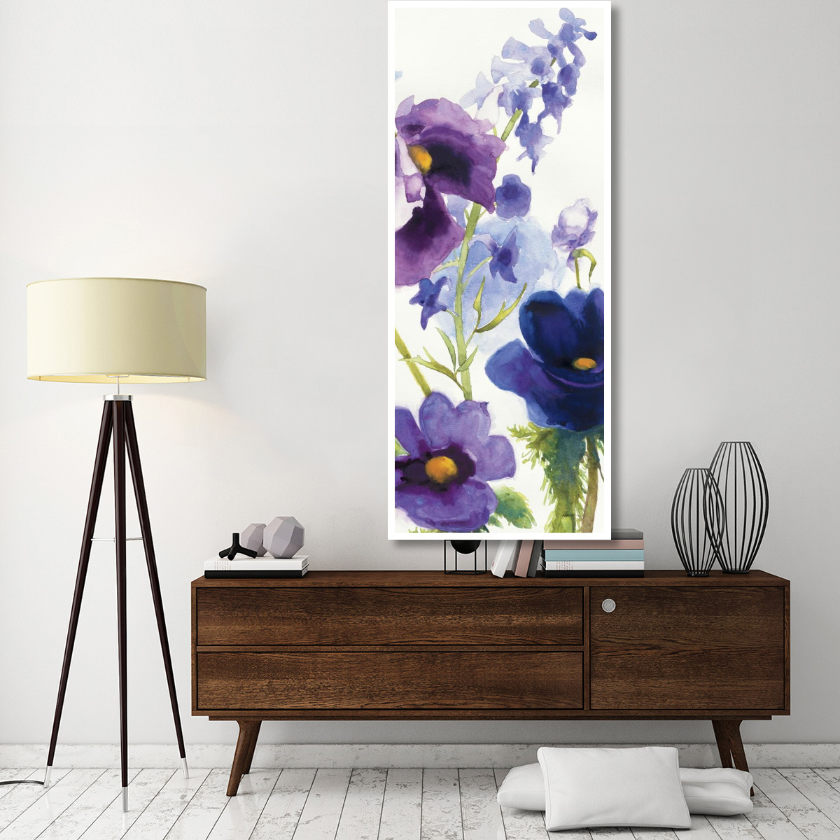 Blue and Purple Mixed Garden I Panel II -Paper Art-32&quotx77"