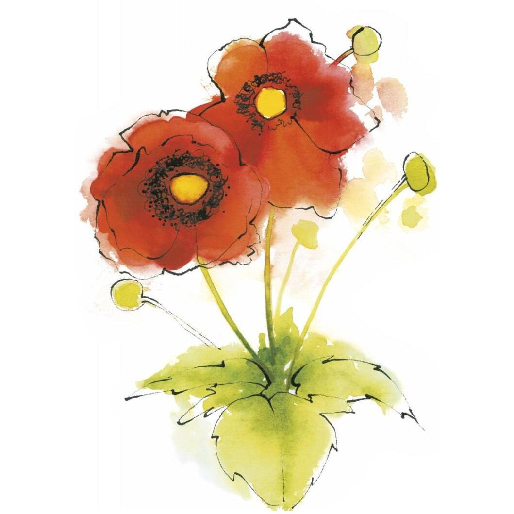 Flores Rojas Green Leaves I -Paper Art-18&quotx22"