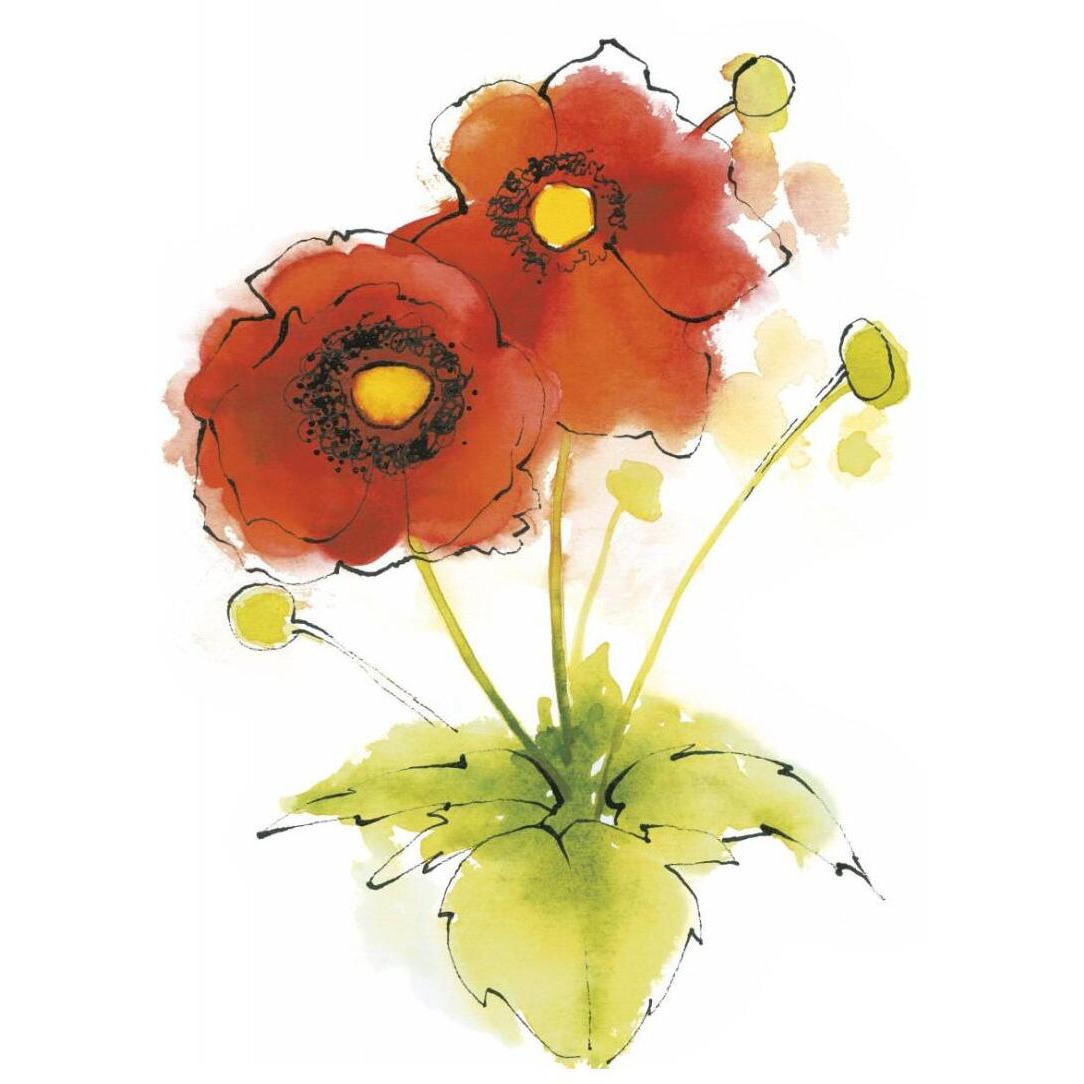 Flores Rojas Green Leaves I -Paper Art-22&quotx26"
